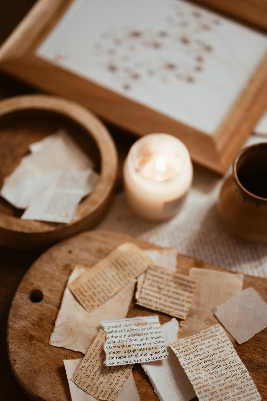 Newspaper and notes on a table