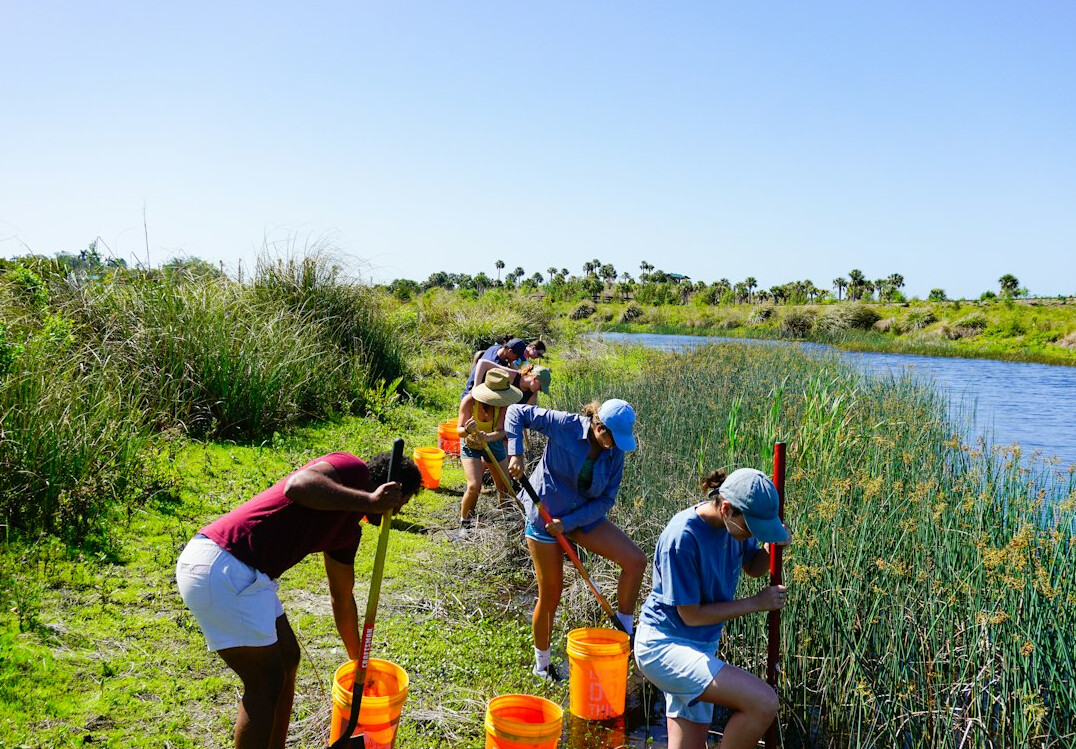 scientists testing water in river